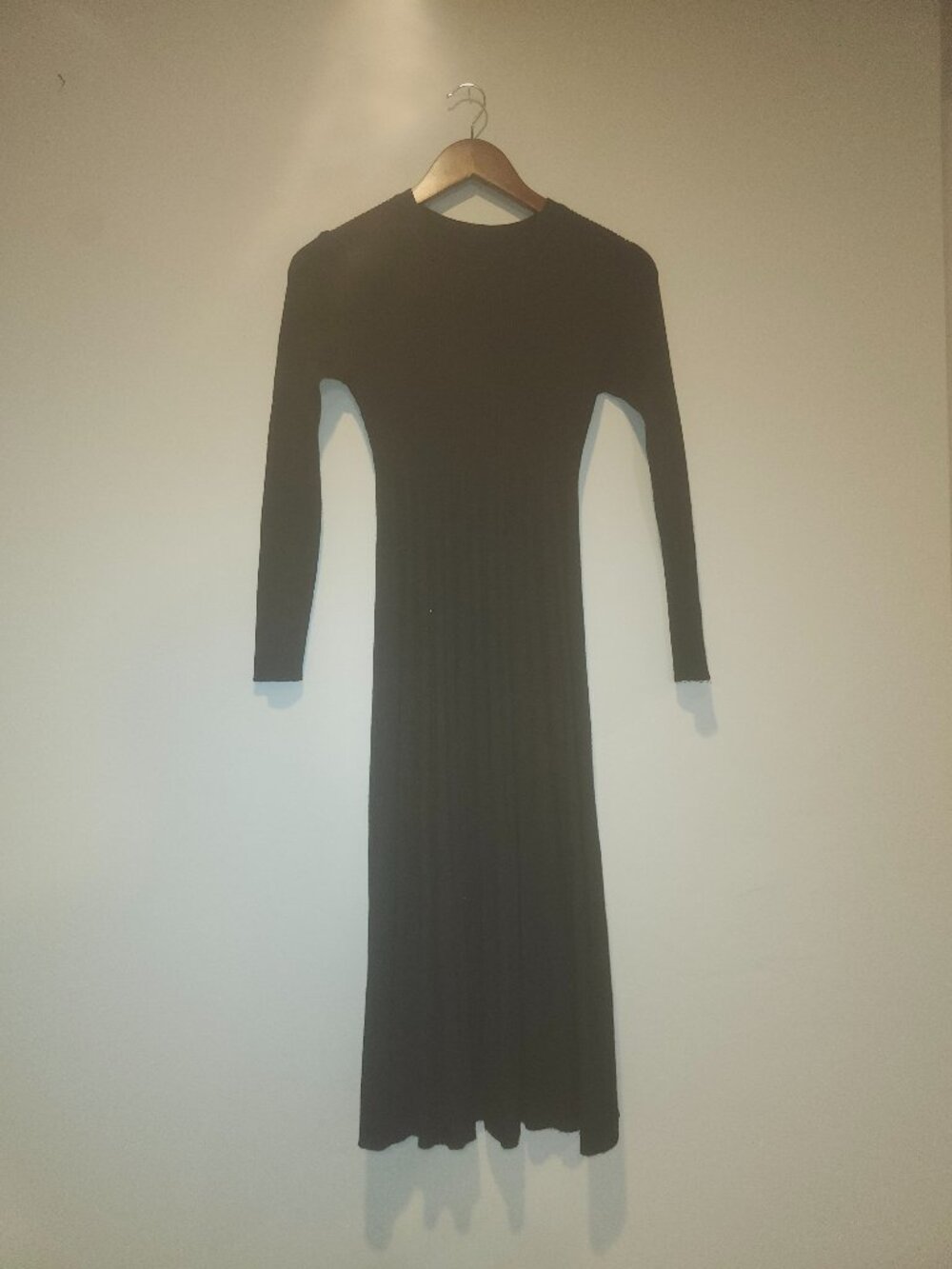 Black Knit Pleat Skirt Dress